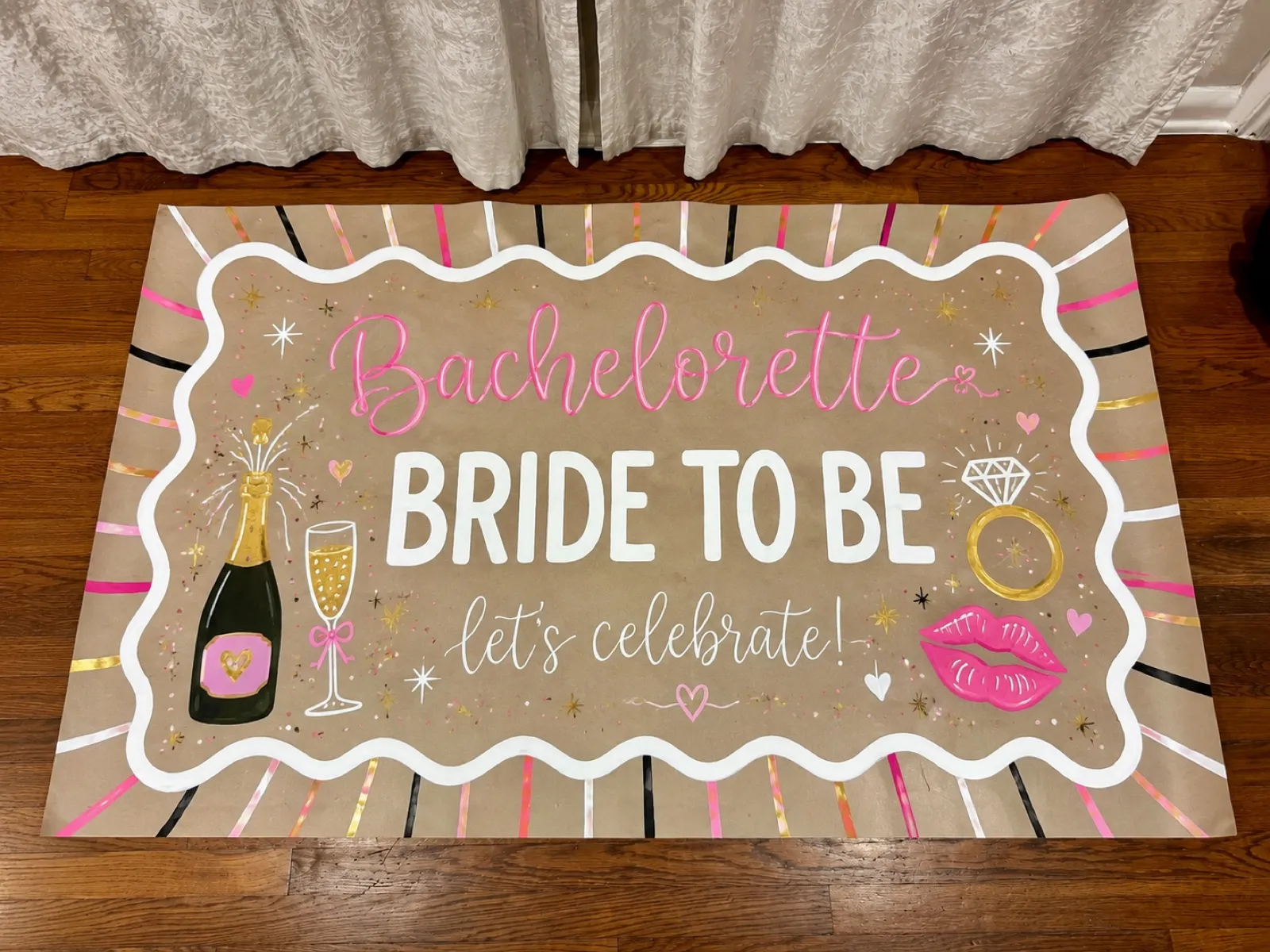 “Bride to Be” bachelorette banner — hand-painted banner by SATX Painted Banners